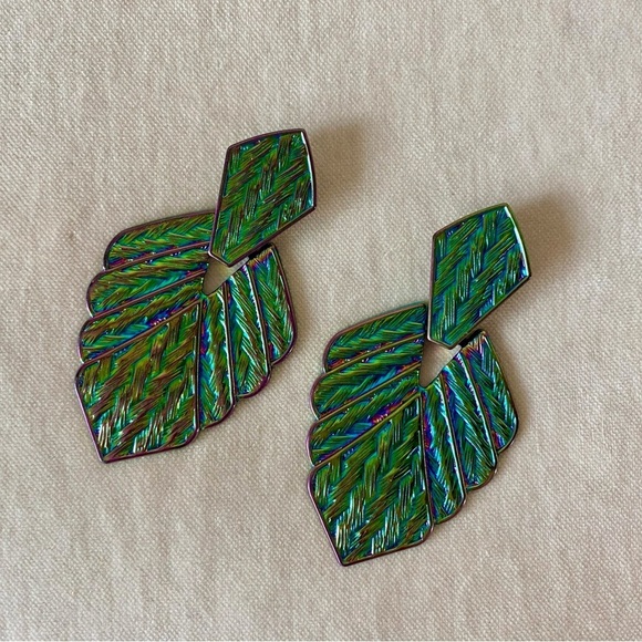 Iridescent Metal Statement Earrings - Picture 6 of 10